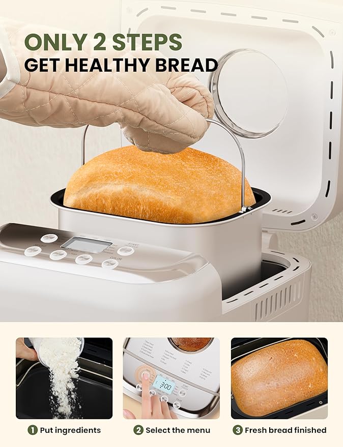 SUMSATY Bread Maker, 2.2LB 16-in-1 Bread Machine, Automatic Bread Maker Machine with Nonstick Pan & 15H Timer & 1H Keep Warm for Beginner, Breadmaker with Gluten-Free, French, Yogurt, Recipe