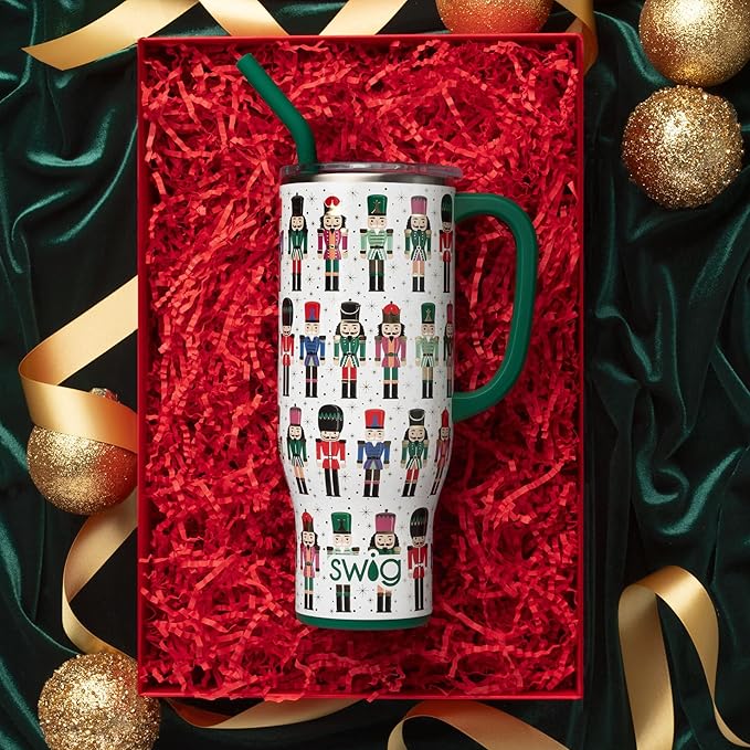 Swig Life 30oz Mega Mug, 30 oz Tumbler with Handle and Straw, Cup Holder Friendly, Dishwasher Safe, Extra Large Insulated Tumbler, Stainless Steel Bottle (Classic Nutcracker)