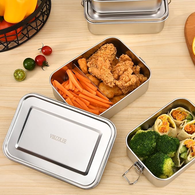 4 PCS Stainless Steel Bento Box 850ml, Metal Lunch Box Food Containers, Steel Lunch Container for Home, Work, Camping