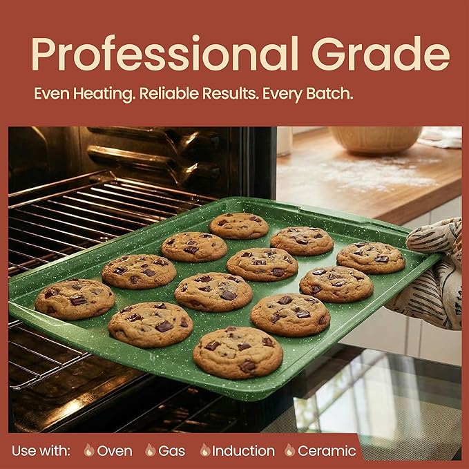 Green 10-Piece Bakeware Sets, Nonstick Carbon Steel Baking Sheet & Pans, Stackable Space-Saving Bakeware, Dishwasher Safe, Stain-resistant, PFOAPFOSPTFE Free, Oven Safe Up To 450°F (230°C)
