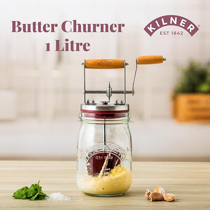 Kilner Vintage Glass Butter Churn; Delicious Homemade Butter in as Little as Ten Minutes; Large 34-Fluid Ounce Capacity Butter Churner, 1 EA