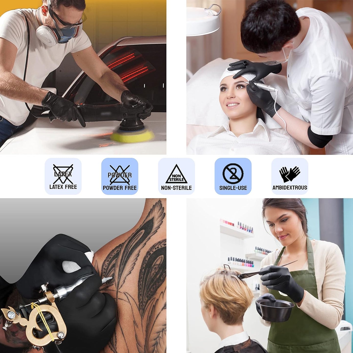 Safe Health Nitrile Black Disposable Gloves, Latex Free, Powder Free, Case of 1000, Small, Textured, 3.5 mil, Industrial, Tattoo, Salon, Hair, Auto, Car, Cleaning, Food, Cooking