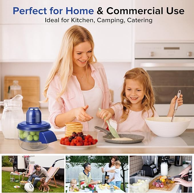 JOYHILL Electric Grape Peeling Machine, Automatic Fruit and Garlic Peeler for Grape Tomato Cherry, 50W Motor with Stainless Steel Blades, Rechargeable Cordless Kitchen Peeling Tool (Blue-1PC)