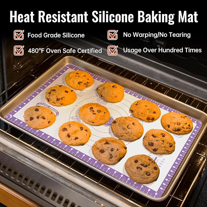Non Stick Silicone Pastry Mat for Dough Rolling, Silicone Baking Mat for Bread, Cookie, Macaron, Pizza, Surdough, Non Slip Silcone Mat for Counter, Baking Suppliers Tools with 10 Useful Recipes
