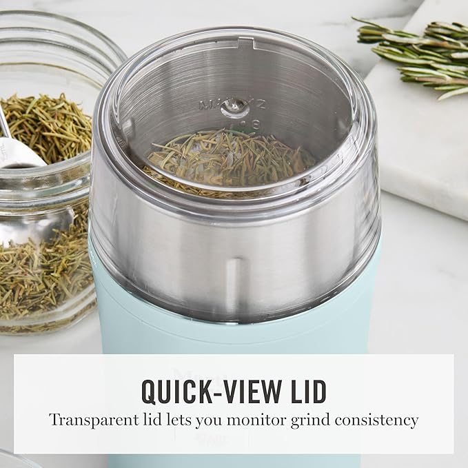 Martha Stewart Electric Coffee & Spice Grinder, Dual 2.5oz Removable Bowls, Storage Lids, Stainless Steel Blades, One Touch Pulse Control, 2-in-1 Compact, Beans & Spices, Herbs & Nuts, Sky Blue