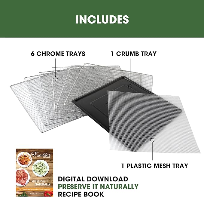 Excalibur Electric Food Dehydrator Select Series 6-Tray with Adjustable Temperature Control Includes Chrome Plated Drying Trays Stainless Steel Construction and Glass French Doors, 700-Watts, Black