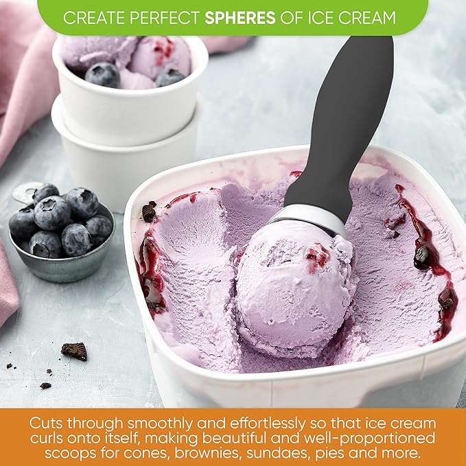 Spring Chef Heavy Duty Ice Cream Scoop with Comfortable Handle & Stainless Steel Magnetic Measuring Spoons with Leveler, Set of 8-2 Product Bundle - Gray