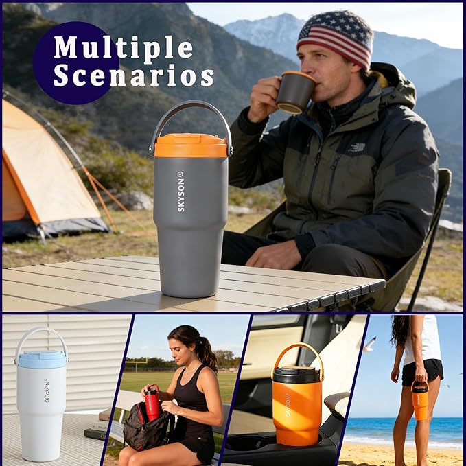 Portable Coffee Maker Mug for Travel,Mini Espresso Coffee Machine,20 oz Thermos Cup with Lid Fast Extraction Electric Filter Brewer,Insulated Stainless Steel Tumbler (Grey)