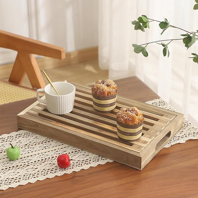 Bread Cutting Board with Crumb Catcher Tray Wooden Holder Bread Tray for Serving Bread Slicers for Homemade Bread Cutting Boards for Kitchen with Holder