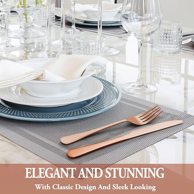24 Pcs Rose Gold Silverware Set with Steak Knives Service for 4,Stainless Steel Flatware Set,Mirror Polished Cutlery Utensil Set, Kitchen Eating Tableware,Include Fork Knife Spoon Set,Dishwasher Safe