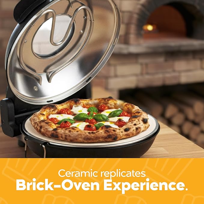 MisterChef Electric Pizza Oven Indoor, 12 Inch Countertop Pizza Oven, Fast Heating Upto 800°F, Pizza Maker with Ceramic Stone, Viewing Window & Dual Temperature Control for Even Cooking