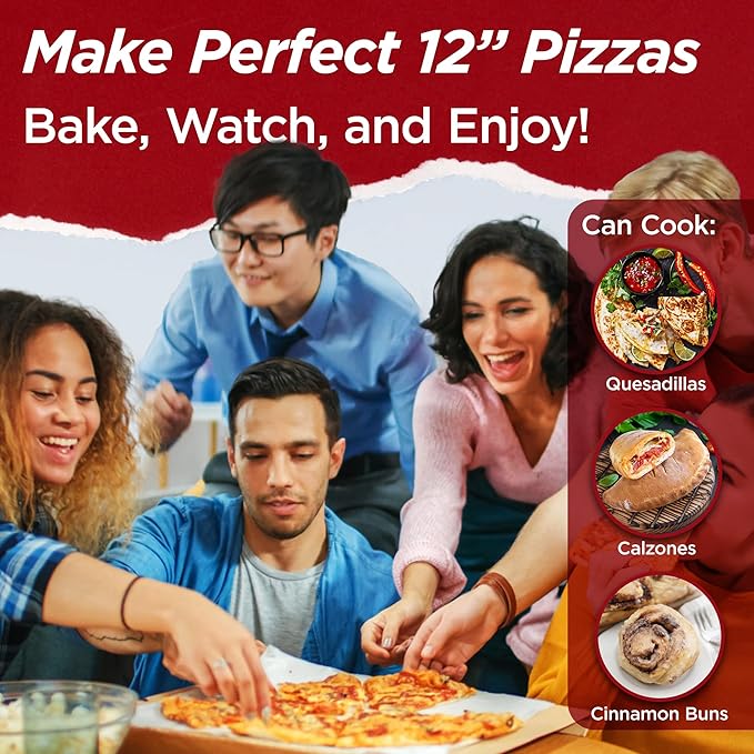 CULINARY CHEF Electric Pizza Oven with Ceramic Stone, Viewing Window, Adjustable Heat Control, Timer and 1200W Baking Power, DIY Homemade Pizzeria, Large 12” Pie Capacity (Black)