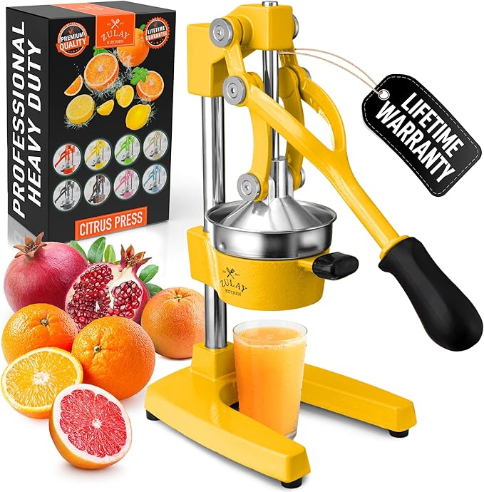 Zulay Kitchen Cast Iron Juicer - Heavy Duty Manual Juicer with Detachable Strainers for Easy Cleaning, Orange Juice Press for Citrus Fruits, Perfect for Bartenders, Juice Lovers & Health Enthusiasts
