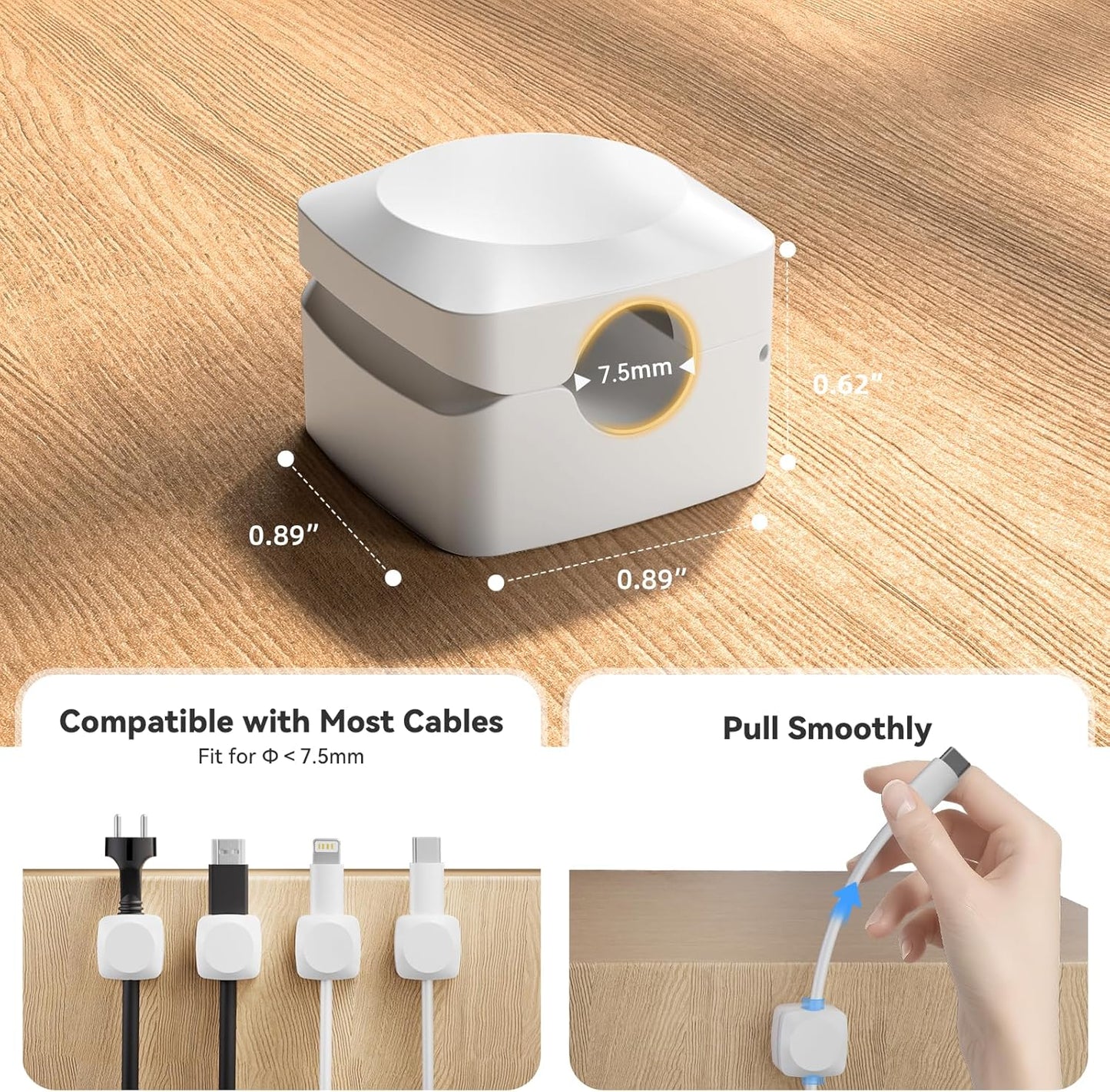 Rotatable Cord Organizer, Enhanced Spring Cable Clips, Strong Adhesive Cable Management, Desk Cord Holder for Nightstand, Office Accessories and Car (4 White + 4 Black)