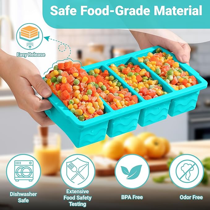 Silicone Freezer Trays with Lid for Soup, 1-Cup & 2-Cup Large Ice Cube Molds Food Storage Containers for Meal Prep, Freeze 500mL/250mL/125mL Portions – 2 Pack