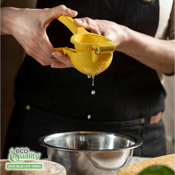 EcoQuality Heavy Duty Handheld Yellow Citrus Juice Squeezer Premium Lemon, Lime & Orange Press for Maximum Extraction Easy to Use, Durable and Rust Resistant Metal Manual Juicer (24)