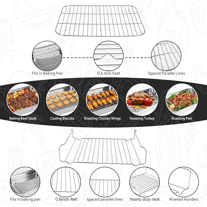 15.5" Stainless Steel Roasting Pans with Handles, Baking Pan for Oven with 2 Racks, Heavy Duty, Dishwasher Safe Rectangular Lasagna Pan with Handles for Turkey Chicken, Silver