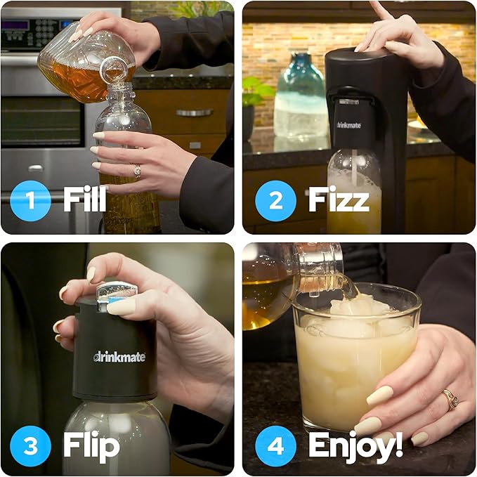 Drinkmate OmniFizz Sparkling Water Maker & Soda Streaming Machine | Carbonates Any Drink | SPECIAL BUNDLE | Includes 60L CO2 Cartridge + Two BPA-Free Bottles (Matte Black)