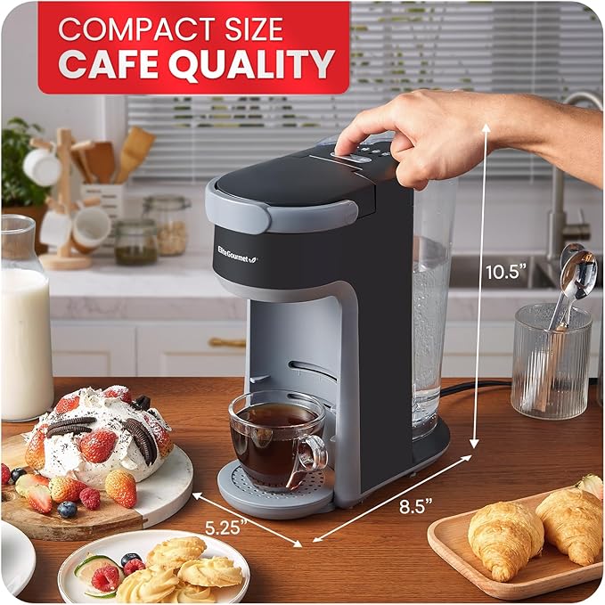 Elite Gourmet EHC323X Rapid Brew Technology 2-in-1 Capsule Coffee Maker, 6~12oz Brewing Capacity, K-Cups and Grounds, Adjustable Mug Height, Reusable Filter, Black