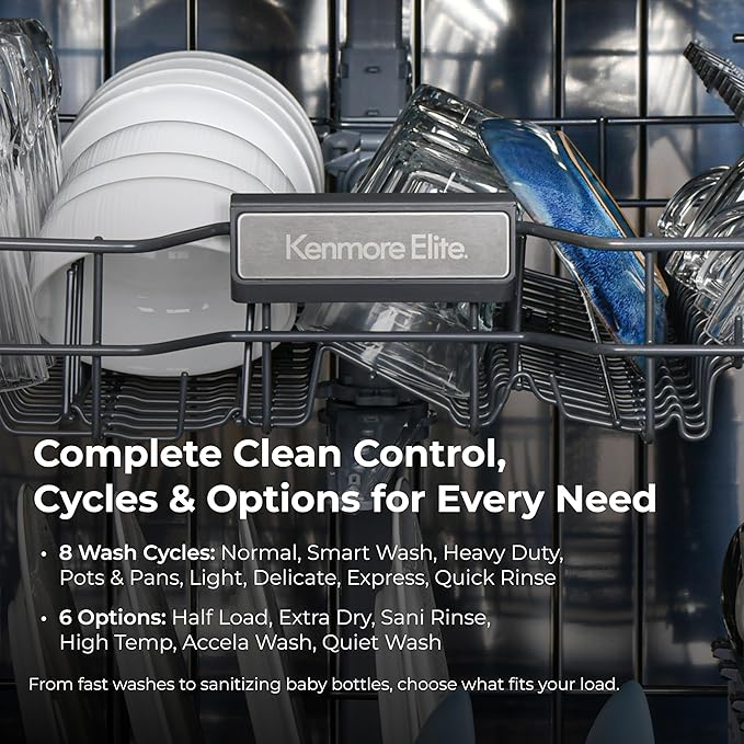 Kenmore 22-14692 Elite 24" Built-In Dishwasher - UltraWash Plus, TurboDry, QuietWash, SmartWash & TurboFlex Third Rack - 15 Place Settings - 42 DBA - ENERGY STAR Certified - 24" - White