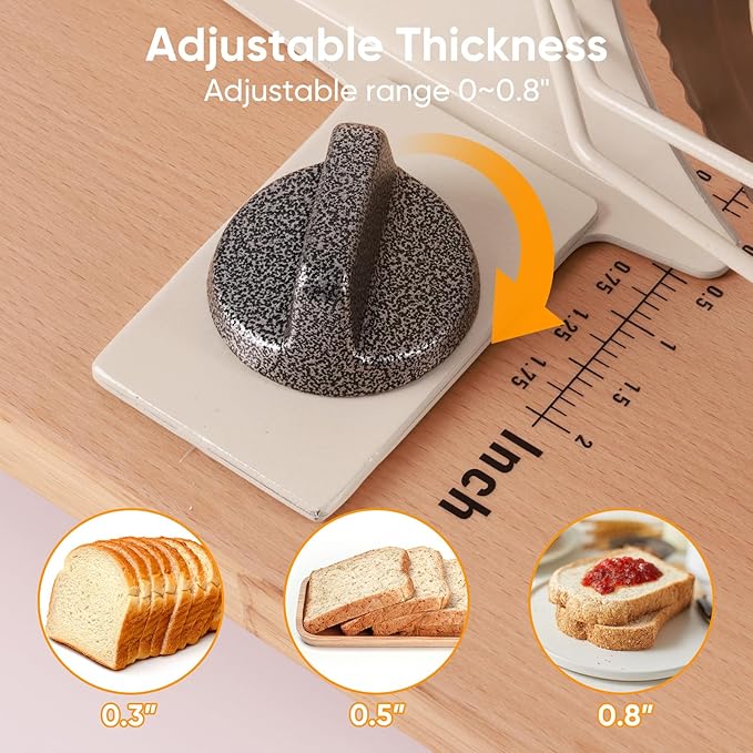 Upgrade Manual Bread Slicer for Homemade Sourdough - Adjustable Thickness & Evenly Slice, Bread Slicer with Scale Lines, Hand Crank, Suction Cups and Bread Guide for Sandwiches, Toast, Bagel, Baguette