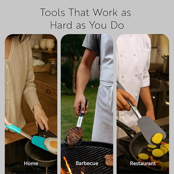 Restaurantware Comfy Grip Silicone Turner 1 Durable Cooking Turner - Stainless Steel Body Rubber Handle With Hole Turquoise Silicone Flipper Spatula Tolerates Up To 446F Dishwashable