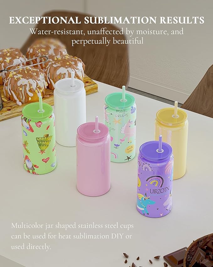 Glass Cups with Lids and Straws, 16oz Stainless Steels Cups, Beer Cups, Iced Coffee Cup, Smoothie Cup, Sublimation Tumbler, Black (Smooth Polished Finish, Sublimatable)