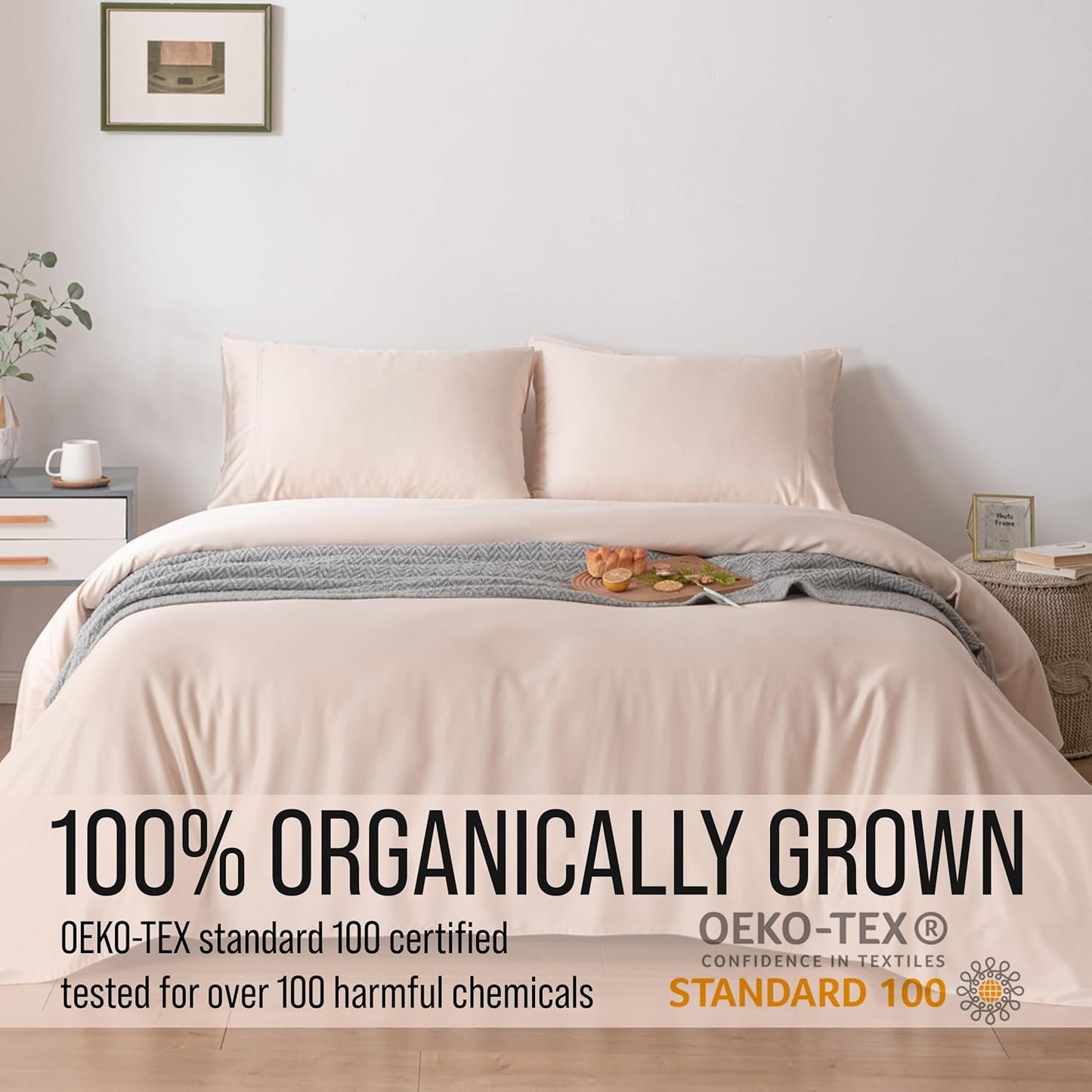 Bella Coterie Luxury Bamboo Viscose Cal King Size Sheet Set | 100% Organically Grown | Ultra Soft | Cooling for Hot Sleepers | 18" Deep Pocket [Champagne]