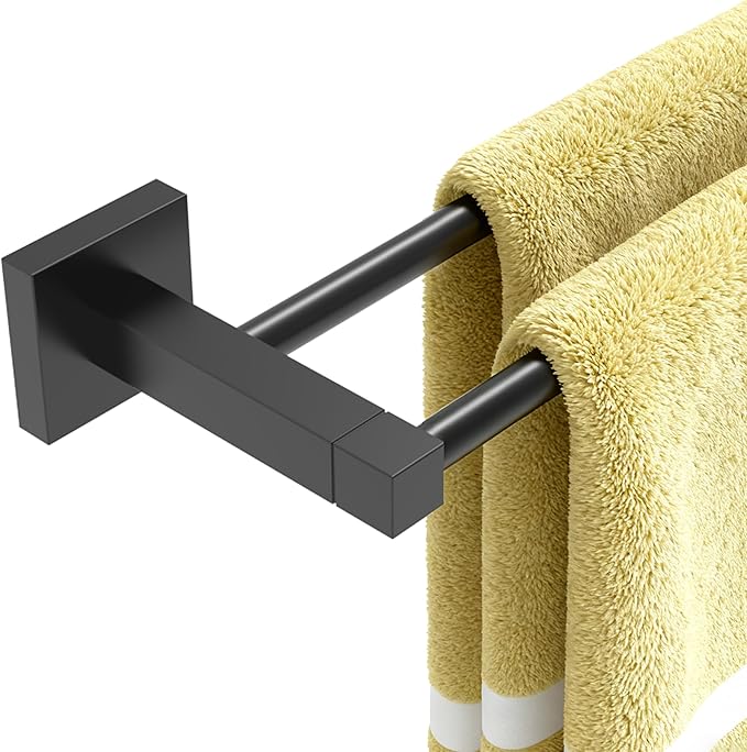 RUACQ Double Towel Bar, 24 Inch Towel Racks for Bathroom Wall Mounted, 304 Stainless Steel Bath Towel Rod with Square Base(Matte Black)