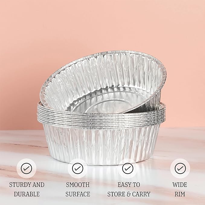 PLASTICPRO 10'' Inch Round Tin Foil Pans Disposable Aluminum, Extra Deep Freezer & Oven Safe - For Baking, Cooking, Storage, Roasting, & Reheating, Pack of 10