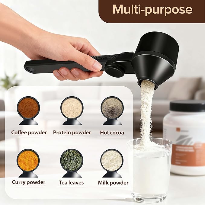 Coffee Scoop Fits Reusable K-Cups 2Tbsp, Food-Grade PCTG Funnel Scoop, Mess-Free & Precise Measuring for Coffee, Protein, Powder & Hot Cocoa (Black,1Pack)
