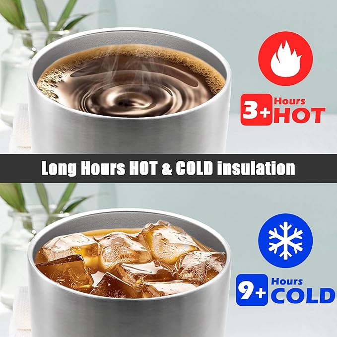 20 oz Tumbler Coffee Travel Tumblers Bulk with Lid Stainless Steel Double Wall Vacuum Insulated Mug Powder Coated Cups fit Car Cupholder for Hot and Cold - Stainless Steel, 8Pack