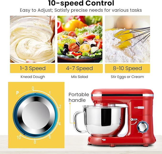 VIVOHOME 4.75 Quart Stand Mixer, 8 Speed Kitchen Electric Food Mixer with VIVOHOME Stand Mixer, 660W 10 Speed 6 Quart Tilt-Head Kitchen Electric Food Mixer