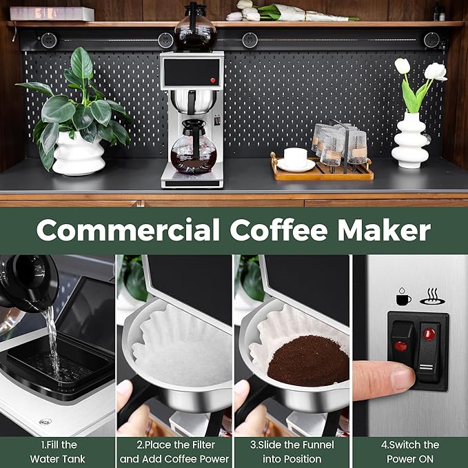 YUANHAO Commercial Coffee Maker 12-Cup with Dual Warmers, Pourover Stainless Steel Coffee Brewer Machine-120V, Compact Drip Coffee Maker for Office, Church, Break Room, Event Use