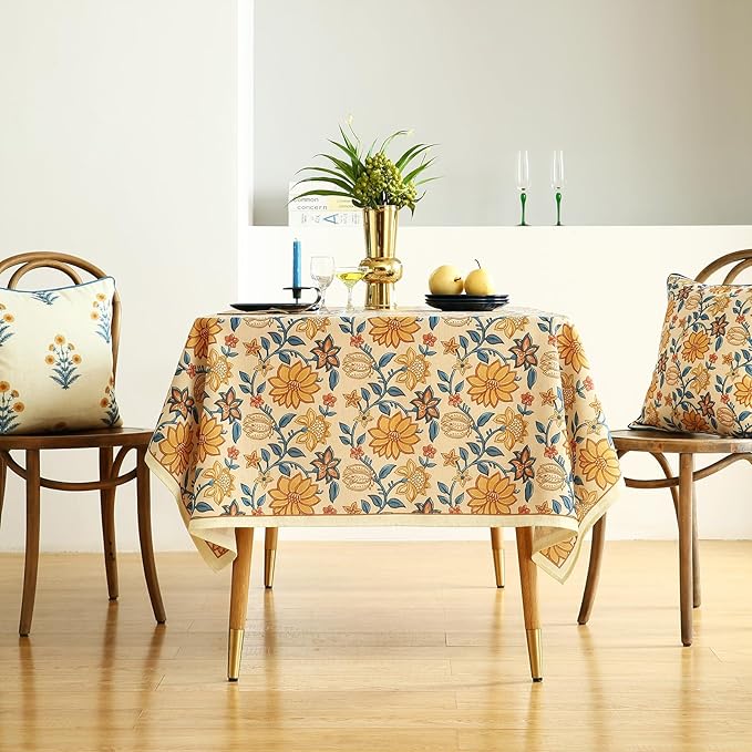 ISAENNE Designer Bohemian Floral Long Rectangle Table Cloth,Linen Colorful Tablecloth,Wrinkle Resistant Decor Tablecloths for Dining Thanksgiving Kitchen Party Christmas,63"*94"-Estevan B