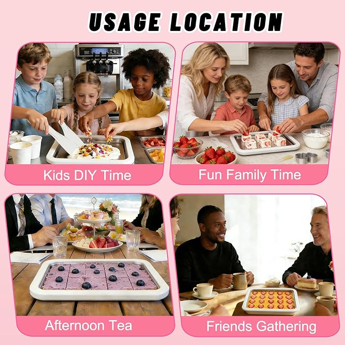 Rolled Ice Cream Maker Kit, At Home Ice Cream Roller Maker Machine with Instant Freeze Tray with Lid & 2 Spatulas, roll ice cream maker for Family Activities, Frozen Yogurt Machine