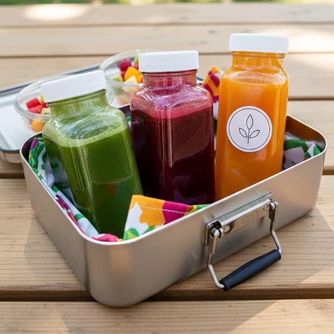 kitchentoolz 8oz Square Glass Juice Shot Bottle with Lid – 4 Pack 8 oz Milk Glass Bottles with Lids for Lunch Box, Airtight Reusable Drinking Jars for Smoothies, Yogurt, Kefir, Juice & Water