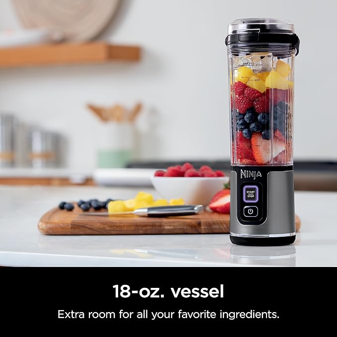 Ninja Blast Portable Blender, Cordless, 18oz. Vessel, Personal Blender for Shakes & Smoothies, BPA Free, Leakproof Lid, USB-C Rechargeable, Black, BC151BKC (Canadian Version) (Renewed)