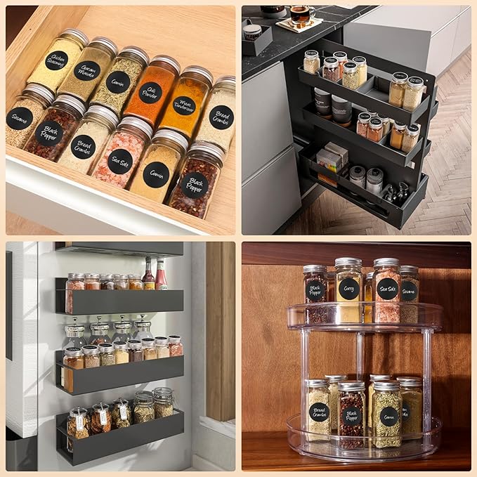 6Pcs Spice Jars with Label, 4oz Empty Square Seasoning Containers, Spice Jars with Shaker Lids, Small Spice Bottles for Salt, Herbs, Sugar, Pepper, Seasoning Jars for Spice Rack, Cabinet, or Drawer