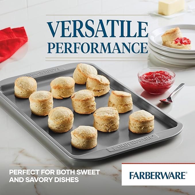 Farberware Nonstick Bakeware 3-Piece Cookie Pan Set, Gray