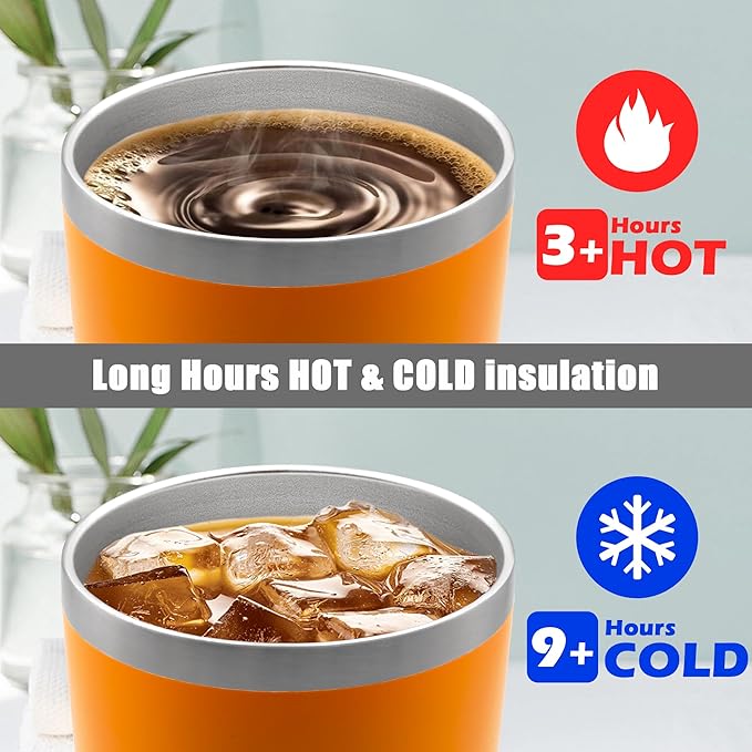20 oz Tumbler Coffee Travel Tumblers Bulk with Lid Stainless Steel Double Wall Vacuum Insulated Mug Powder Coated Cups fit Car Cupholder for Hot and Cold - Orange, 1Pack