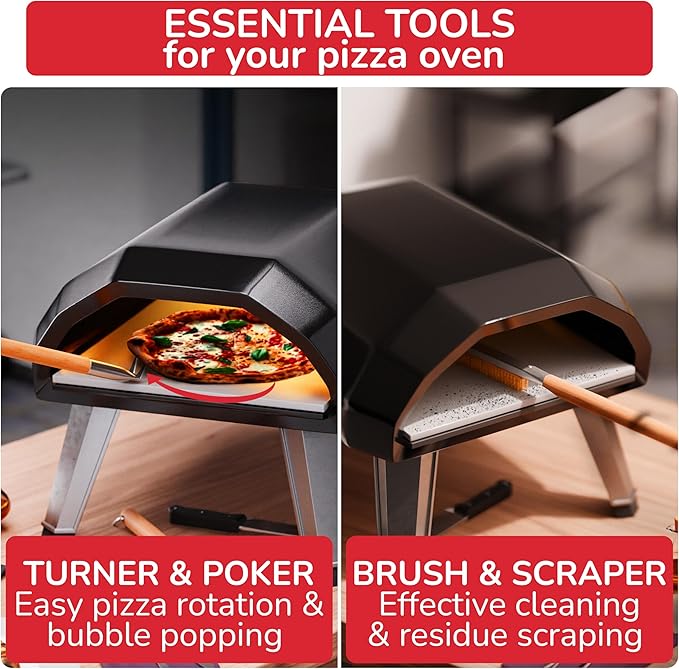 Senwosa Pizza Oven & Stone Brush with Scraper, Turning Fork & Bubble Popper Bundle - Essential Accessories & Tools for Any Pizza Oven