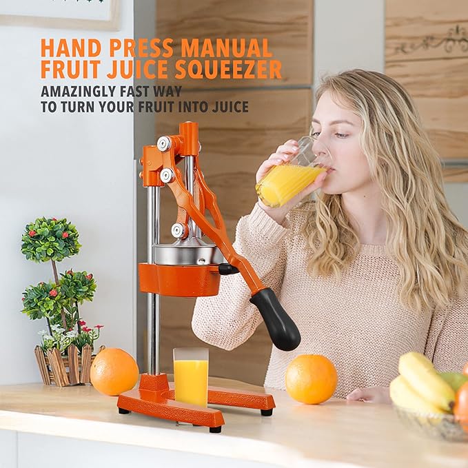 19 Inch Height Extra Tall Commercial Heavy Duty Cast Iron Hand Press Manual Orange Citrus Lemon Lime Grapefruit Pomegranate Fruit Juice Squeezer Machine with Stainless Steel Cup
