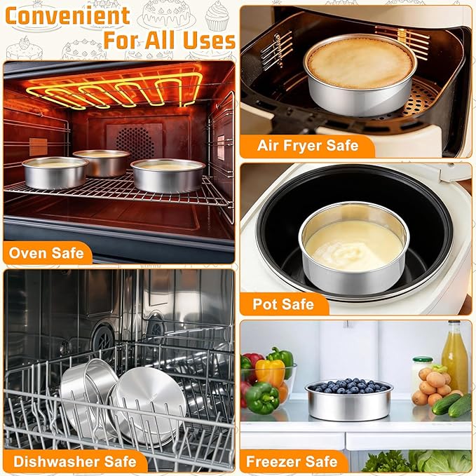 E-far 5 Inch Cake Pan Set of 3, Stainless Steel Small Round Baking Pans Tins for Layer Smash Birthday Cakes, Dishwasher & Oven Safe, Healthy & Non-toxic, Leak Proof & Mirror Polished