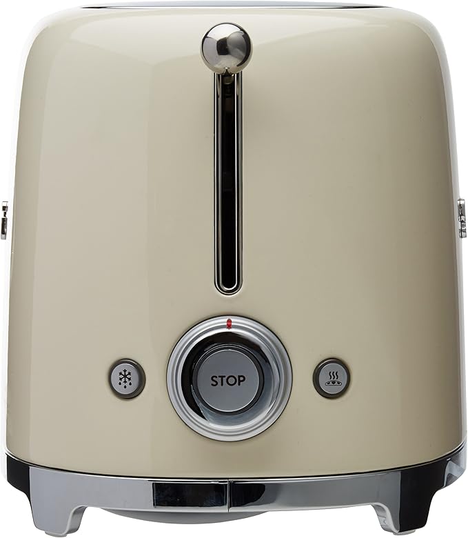 SMEG TSF02 4-Slice Toaster, 50s Retro Style, 2 Extra-Wide Long Slots, Bagel Defrost Reheat Functions, Stainless Steel - Cream