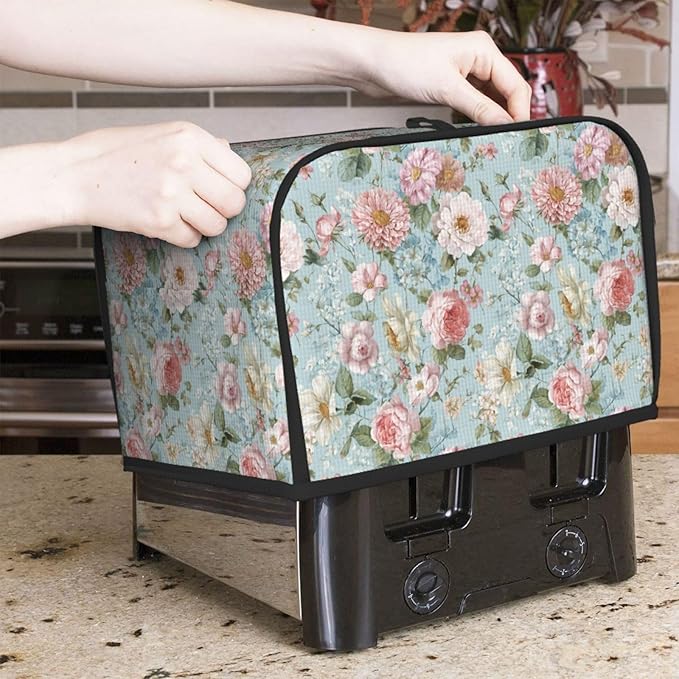 Toaster Cover 2 Slice Flower Vintage Peony Floral Kitchen Small Appliance Covers with Pockets Dust and Fingerprint Protection