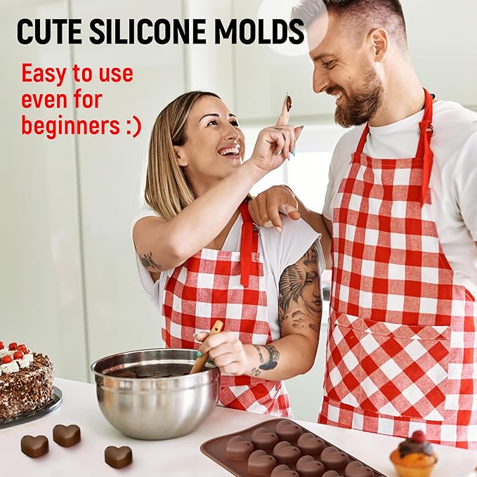 Chocolate Moulds Silicone - Set of 6 - Non-Stick & Food Grade Silicone Chocolate Mould for Jelly Candies, Truffles, Bath Melts & Candles - Free Recipes eBook - Gift-Ready for St.Valentine