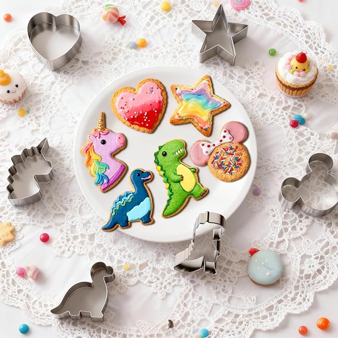 Stainless Steel Cookie Cutters, Mickey Unicorn Dinosaur Heart Star Cookie Cutters, Metal Biscuit Cutter Molds for Baking or Valentine's Day Christmas Holiday Party Decorations