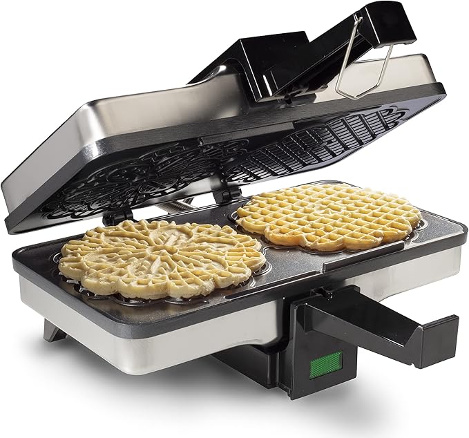Pizzelle Maker- Non-Stick Electric Baker Press Makes Two 5-Inch Cookies at Once, Even Heating Plates- Must Have Party Baking Supplies- Italian Dessert Treat Making w Recipe Guide- Mothers Day Gift