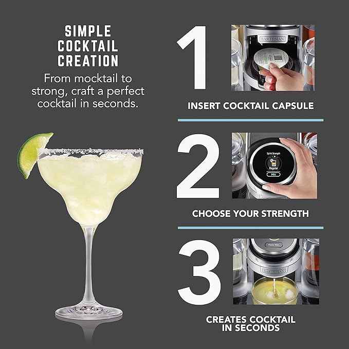 Bartesian Professional Cocktail Machine and Margarita Maker - High Capacity Bar Cocktail Mixer with 5 Premium Glass Bottles for Parties and Entertaining - Push-Button Technology and Easy Clean Design